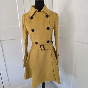 Women's Mustard Double-Breasted Pea Coat